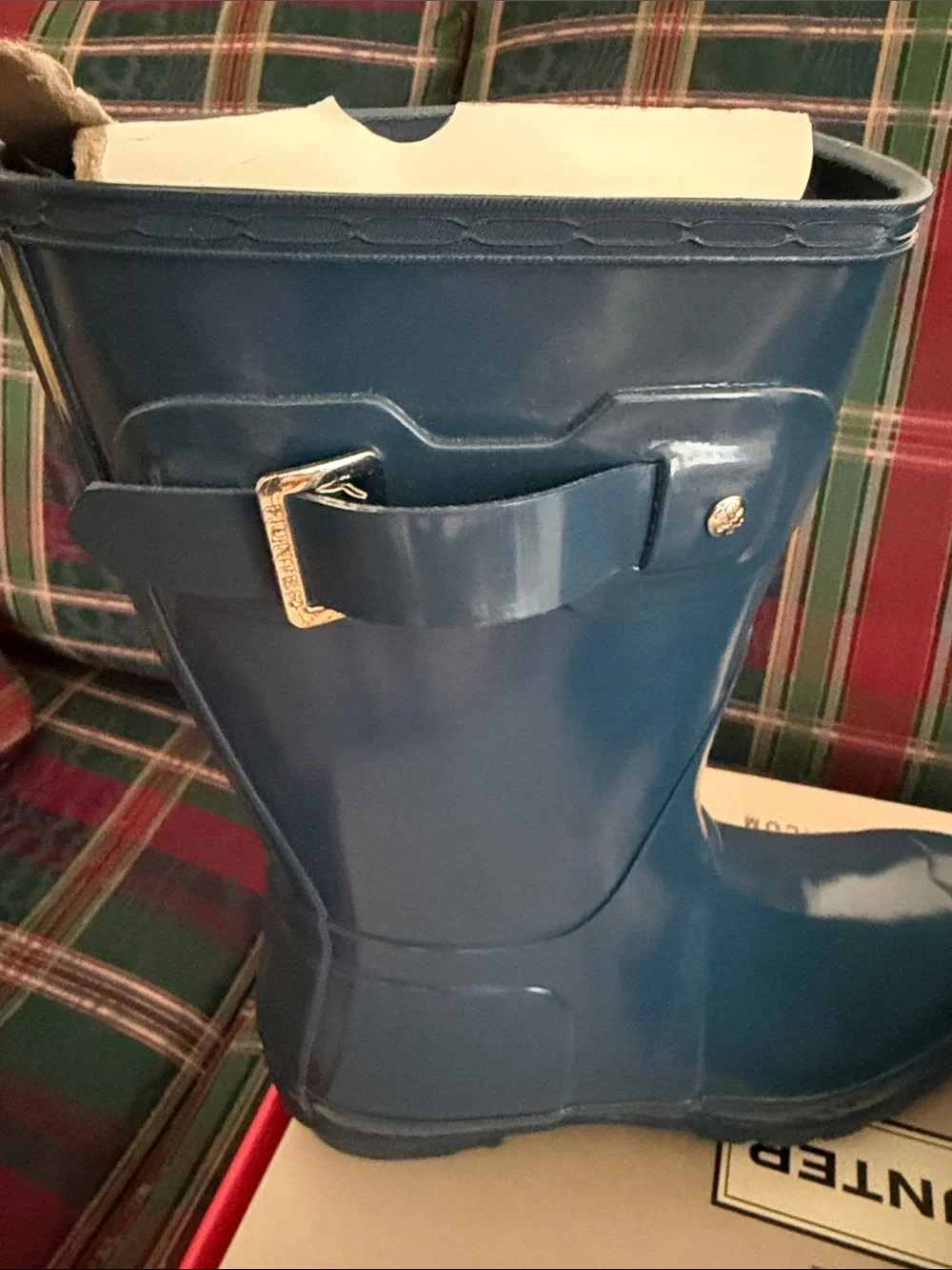 NWT, Size 9 Hunter Glossy Blue Mid-Calf Rain Boots